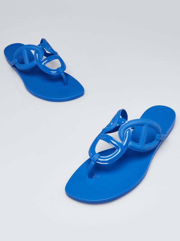 Hermes Blue Rubber Egerie Sandals Size 8.5/39