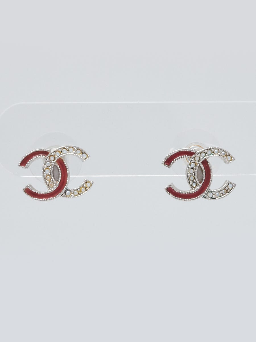 Шикарний жакет в стилі chanel - Chanel Silvertone Metal Enamel Crystal CC  Earrings - RvceShops's Closet