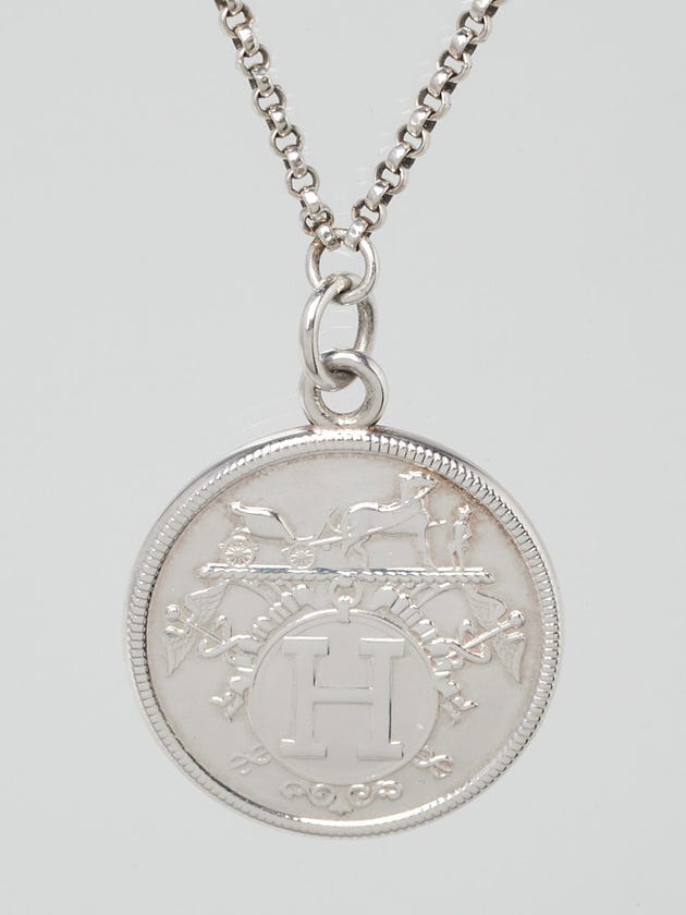 Hermes Sterling Silver Medium Ex Libris Pendant Necklace