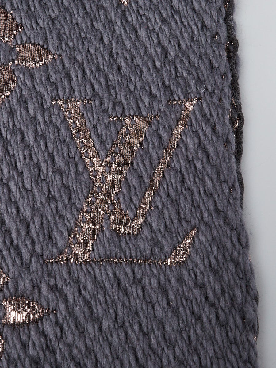 Louis Vuitton Anthracite Wool/Silk Logomania Shine Scarf - Yoogi's Closet