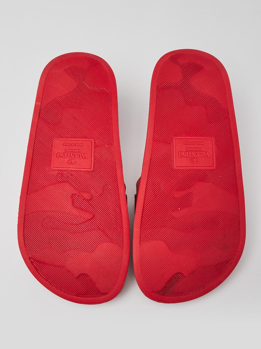 Valentino Red/Black Rubber Logo Pool Slide Sandal Size 5.5/36