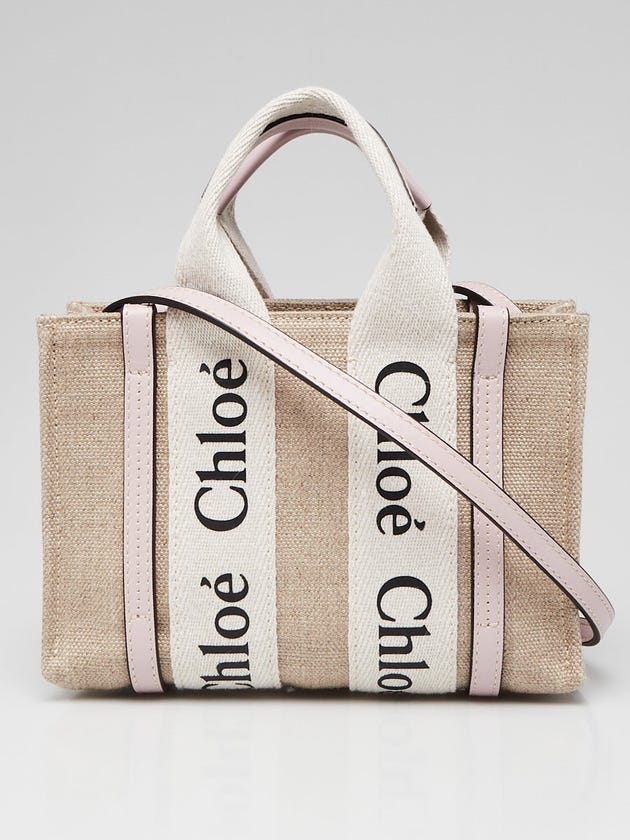 Chloe Beige/Pink Canvas/Leather Mini Woody Tote Bag