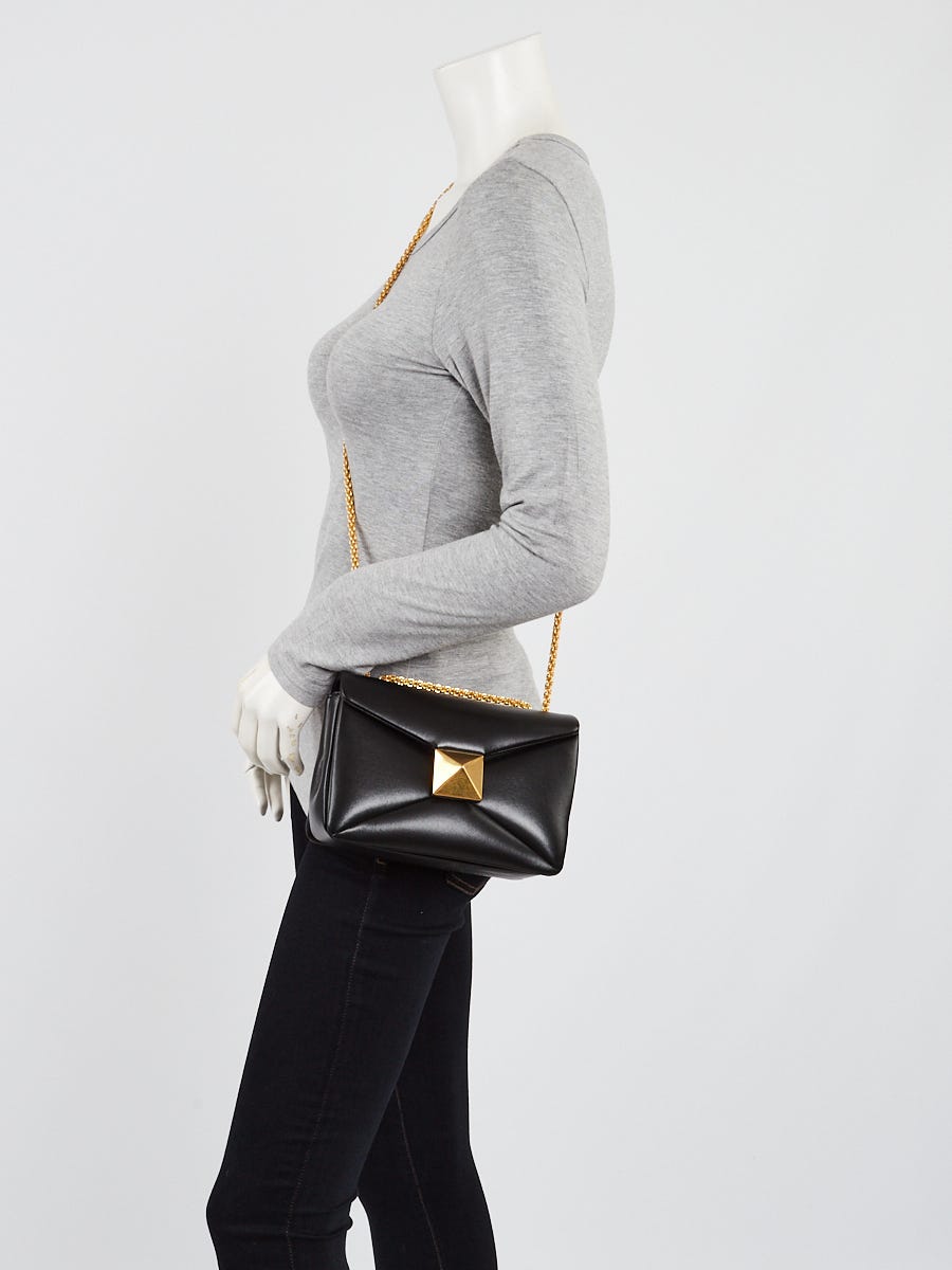 Valentino Black Lambskin Leather One Stud Small Shoulder Bag