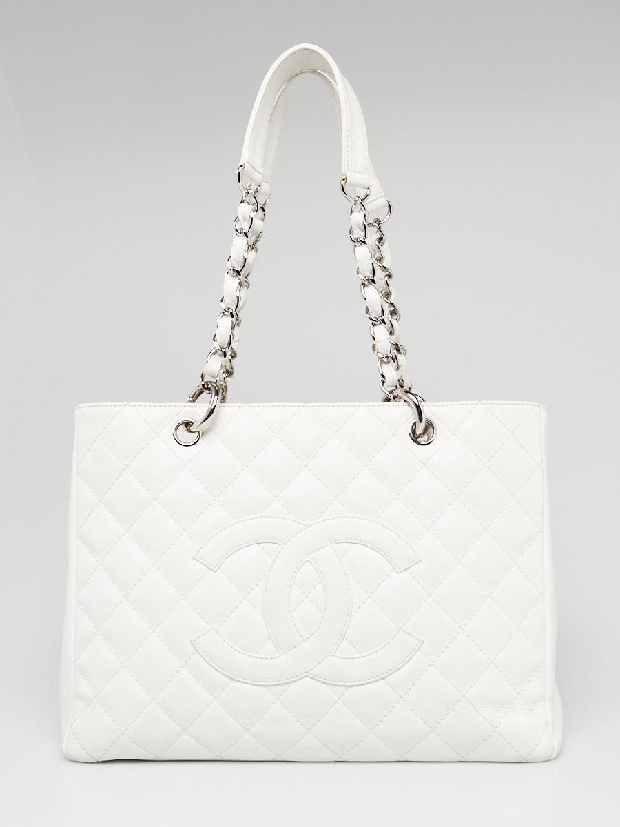 Chanel White Caviar Quilted Leather Grand Shopping Tote Bag - Yoogi'S Closet
