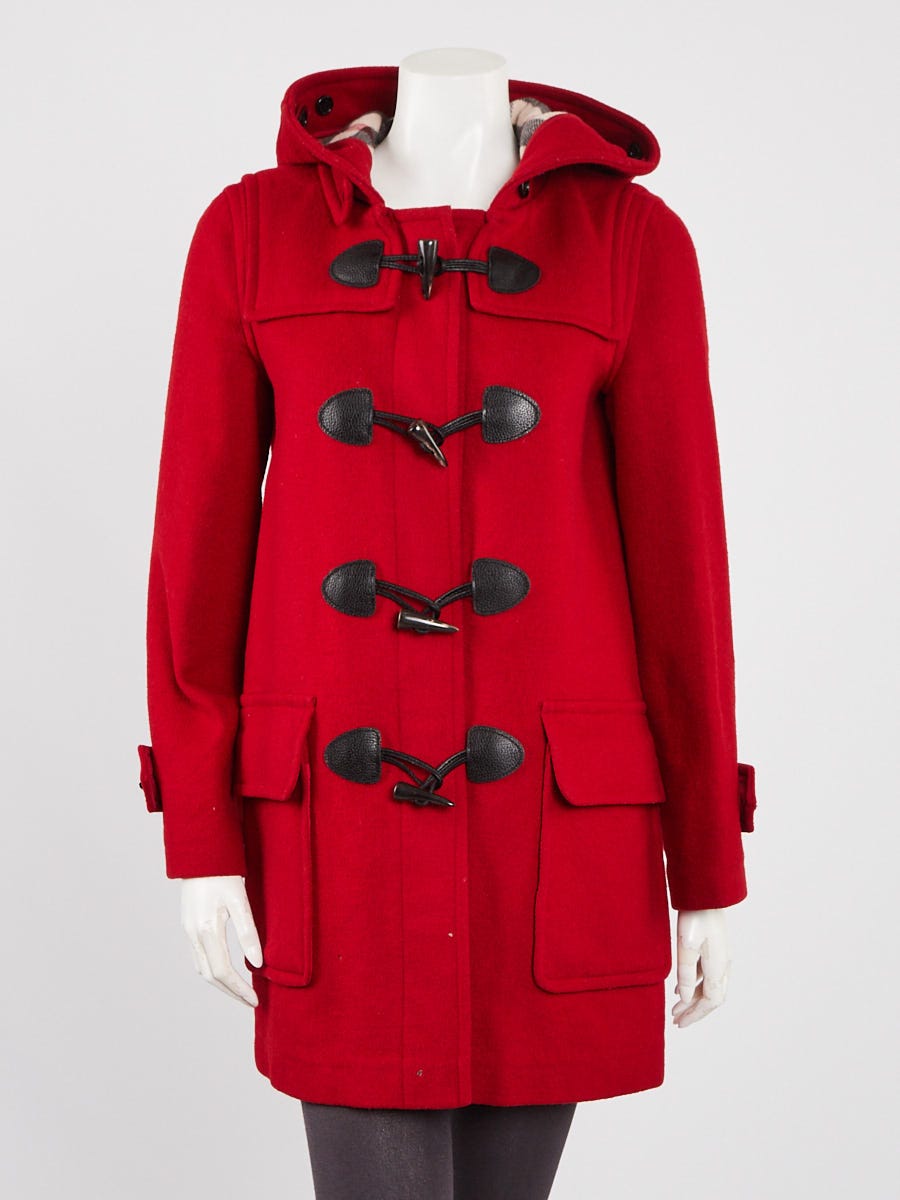 Burberry Red Wool Toggle Hooded Coat Size 4 - Yoogi's Closet