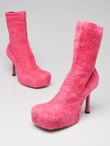 Bottega Veneta Pink Stretch Knit Fabric The Bold Boots Size 7.5/38