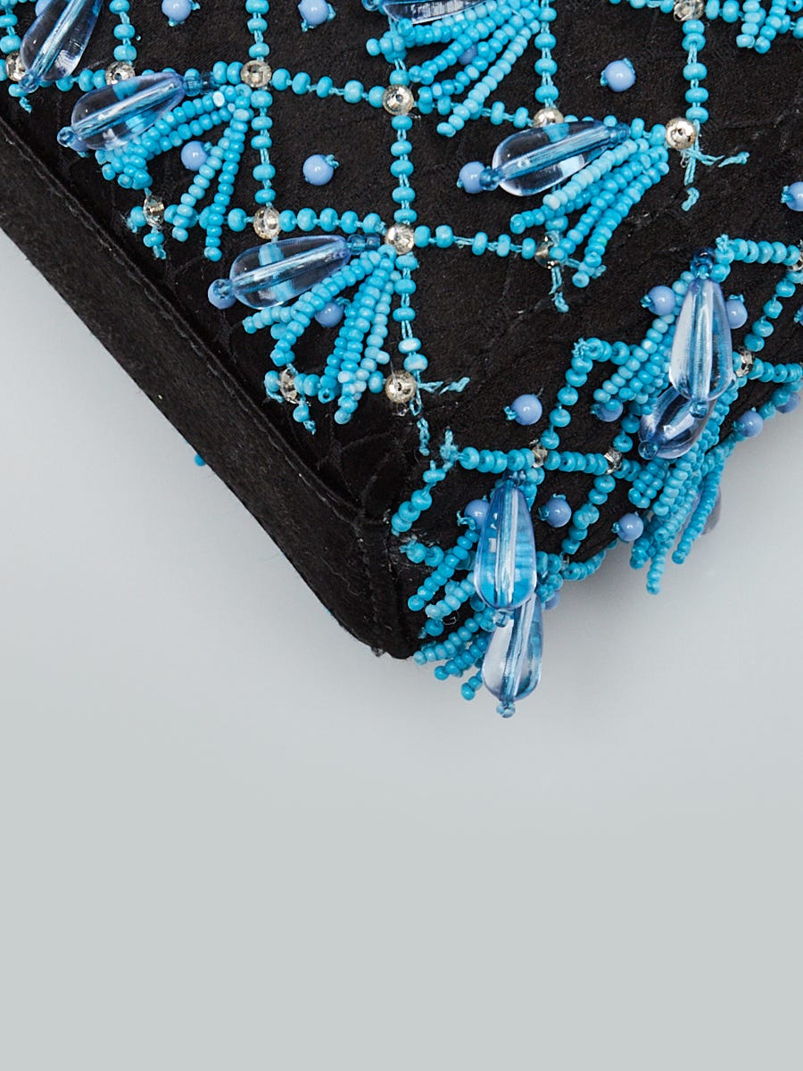 Christian Dior Black Satin and Turquoise Beaded Fringe Lady