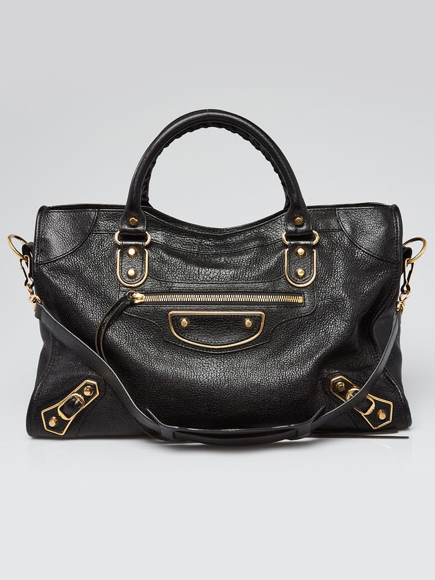 Balenciaga Black Chevre Leather Metallic Edge Motorcycle City Bag