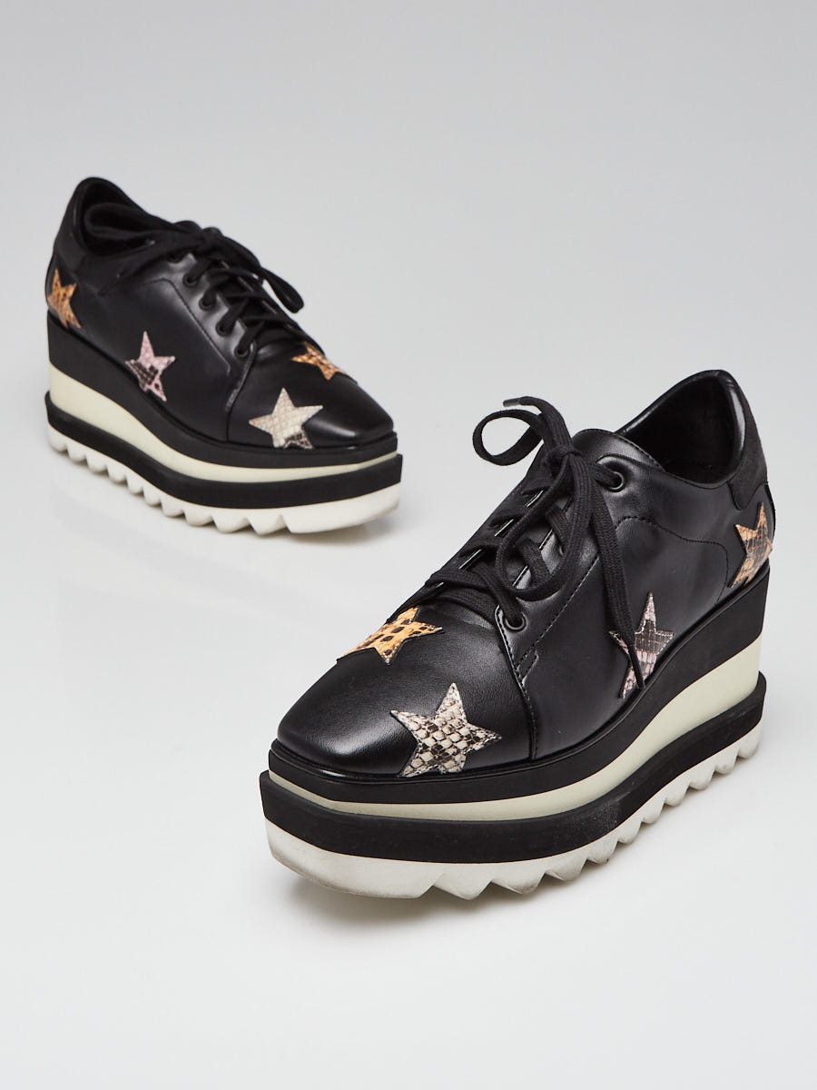 Stella McCartney Black Faux Leather/Faux Snakeskin Platform Star Elyse Oxfords Size 4.5/35