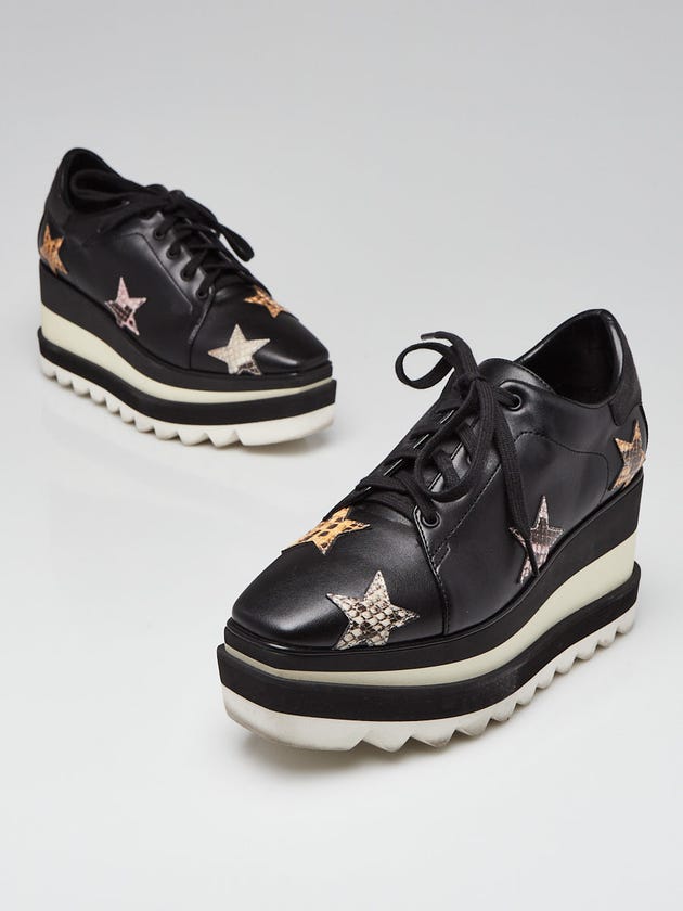 Stella McCartney Black Faux Leather/Faux Snakeskin Platform Star Elyse Oxfords Size 4.5/35