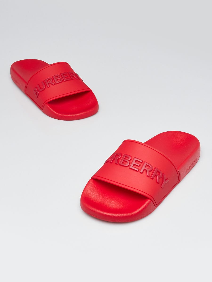 Burberry Red Rubber Pool Slide Sandals Size 5.5/36