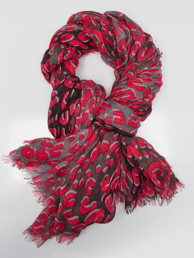 Louis Vuitton Red Cashmere/Silk Stephen Sprouse Leopard Stole Scarf
