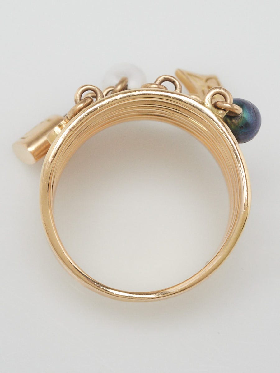 Authentic Louis Vuitton 18k Pearl Monogram Charm Ring Size 53