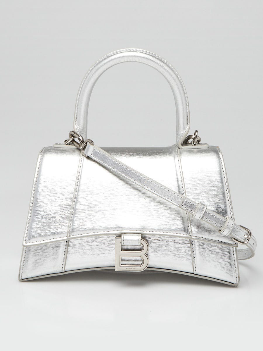 Balenciaga Extra Small Hourglass Metallic Leather Top Handle Bag