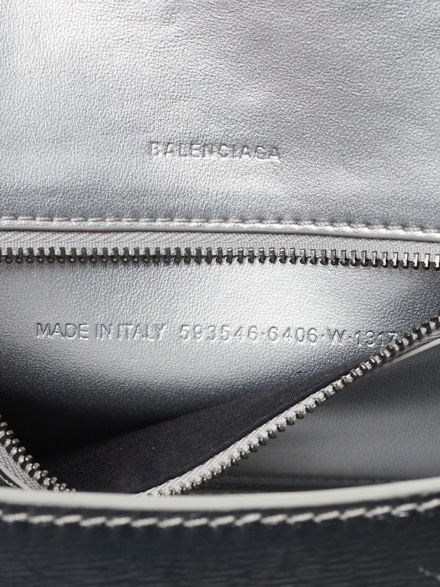 Balenciaga Silver Metallic Leather Hourglass Small Top Handle Bag - Yoogi's  Closet