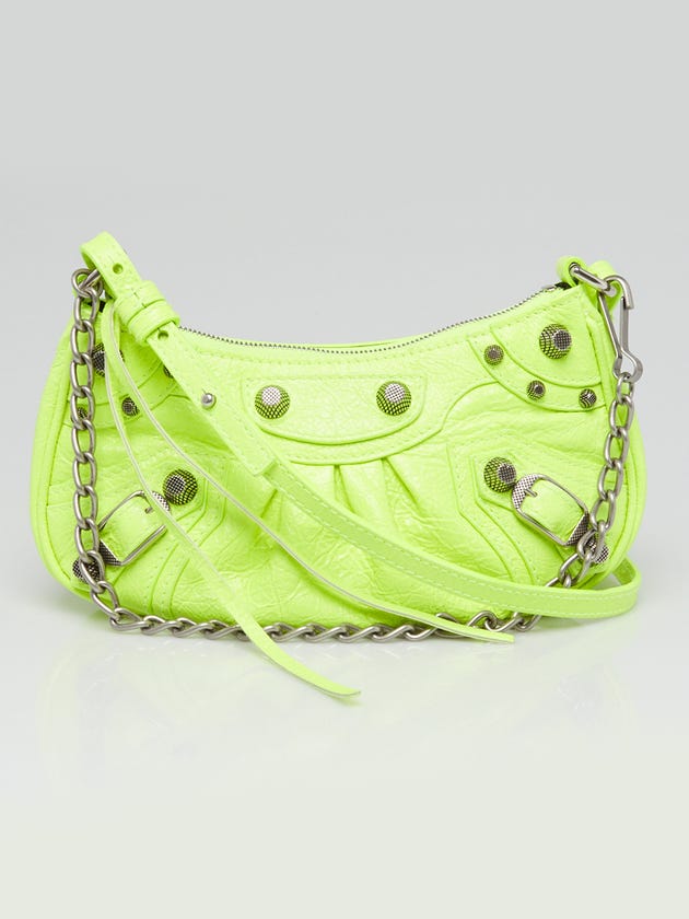 Balenciaga Neon Yellow Lambskin Leather Le Cagole Mini Crossbody Bag