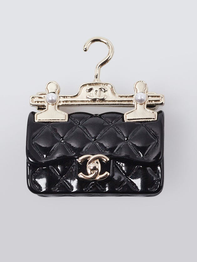 Chanel Silvertone Metal Black Resin Classic Flap Bag Pin Brooch