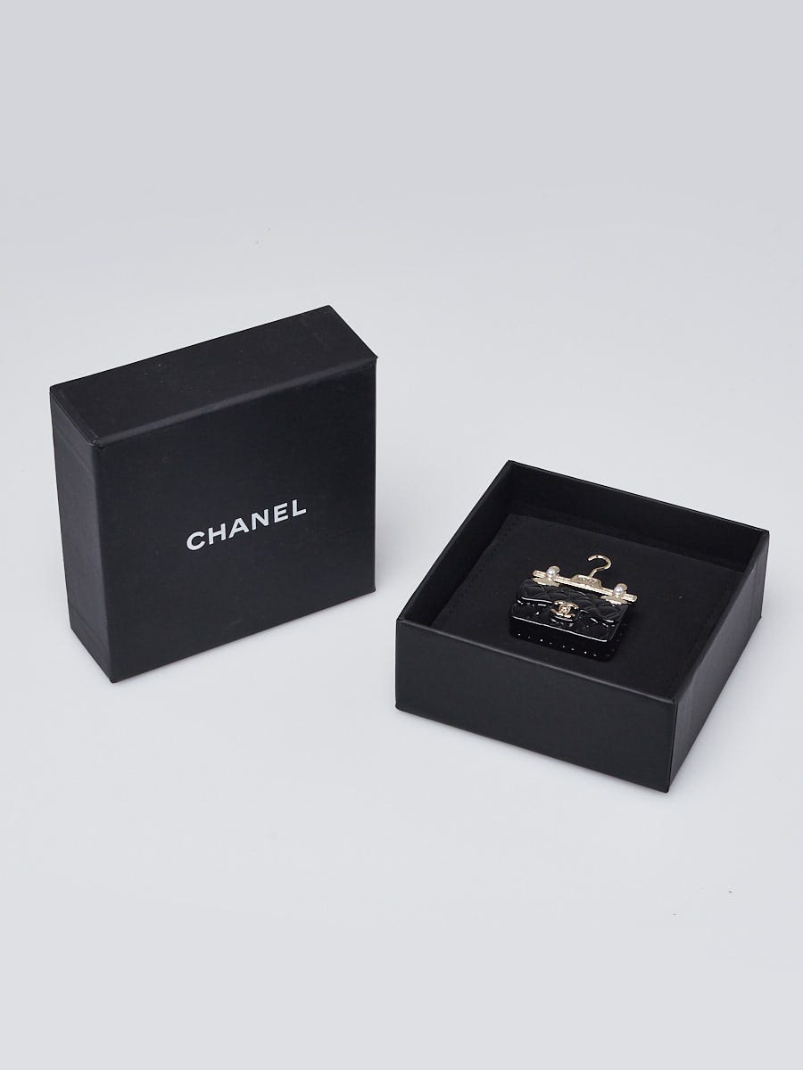 Chanel Silvertone Metal Black Resin Classic Flap Bag Pin Brooch