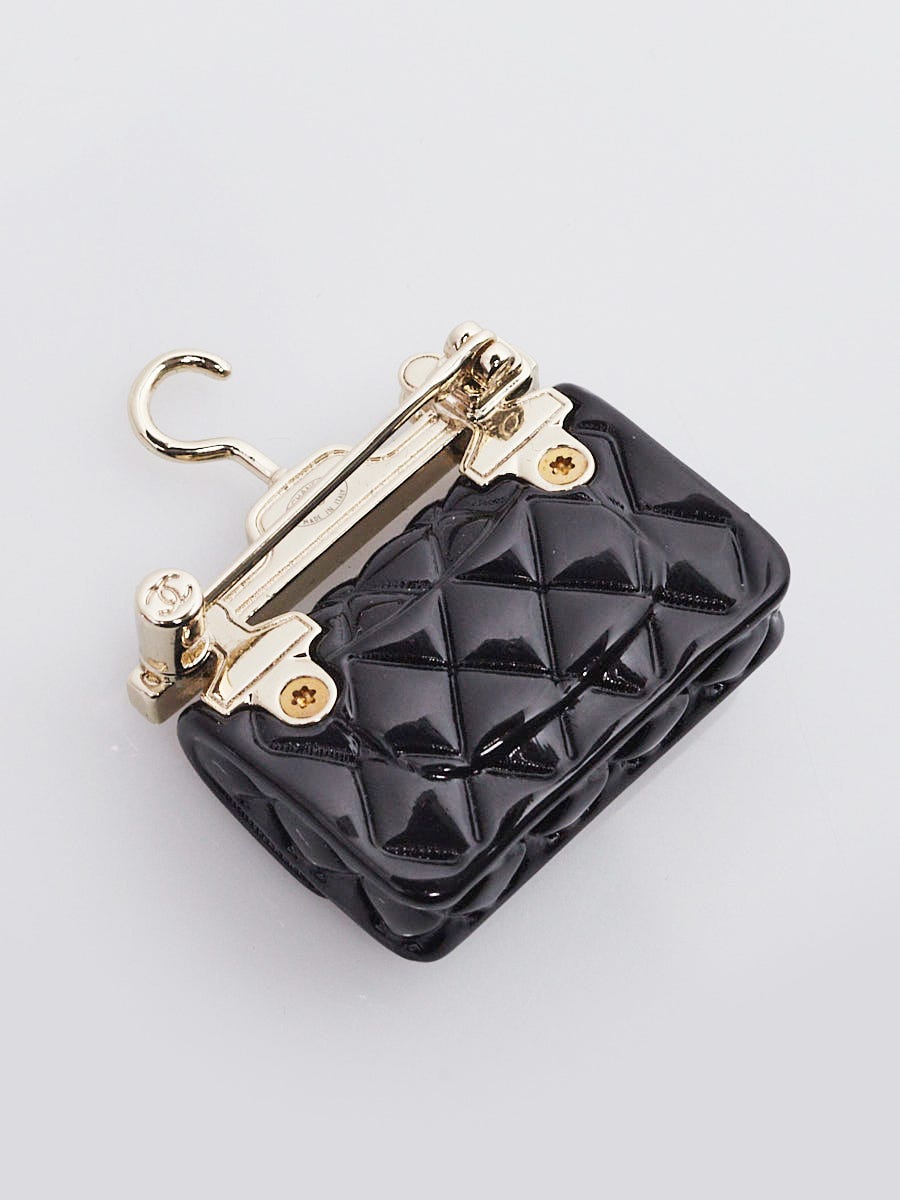 Chanel Silvertone Metal Black Resin Classic Flap Bag Pin Brooch