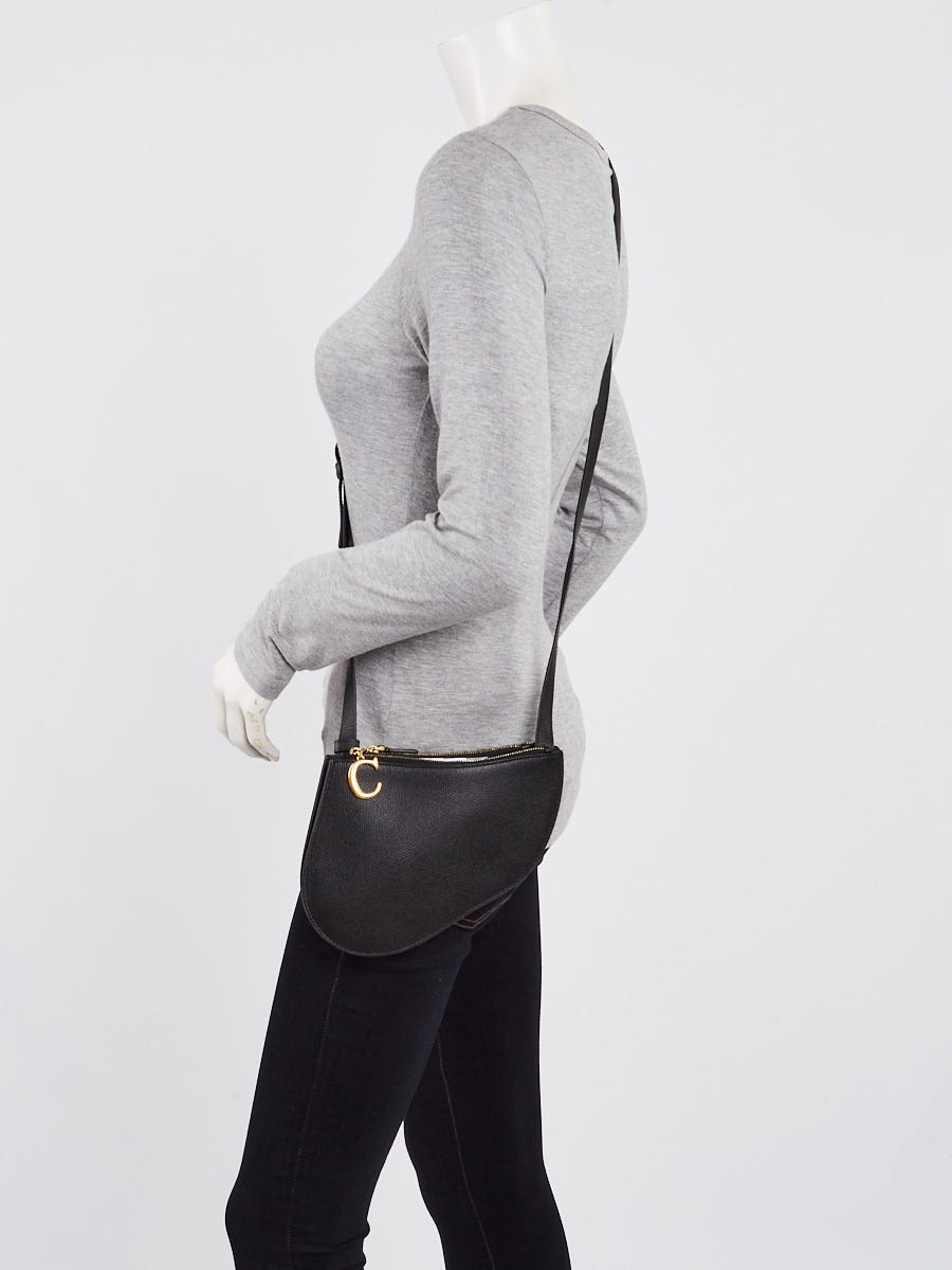 Christian Dior Black Pebbled Calfskin Leather Saddle Pouch
