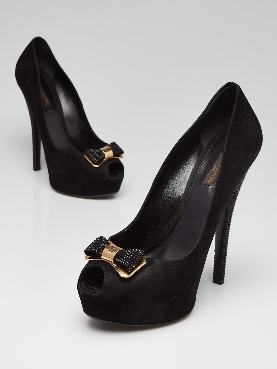 Louis Vuitton Black Suede Mary Jane Peep Toe Pumps Size 9.5/40