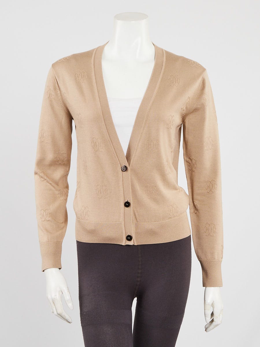 Hermes Darl Beige Silk/Cotton Knit H Lift Cardigan Sweater Size 36/4