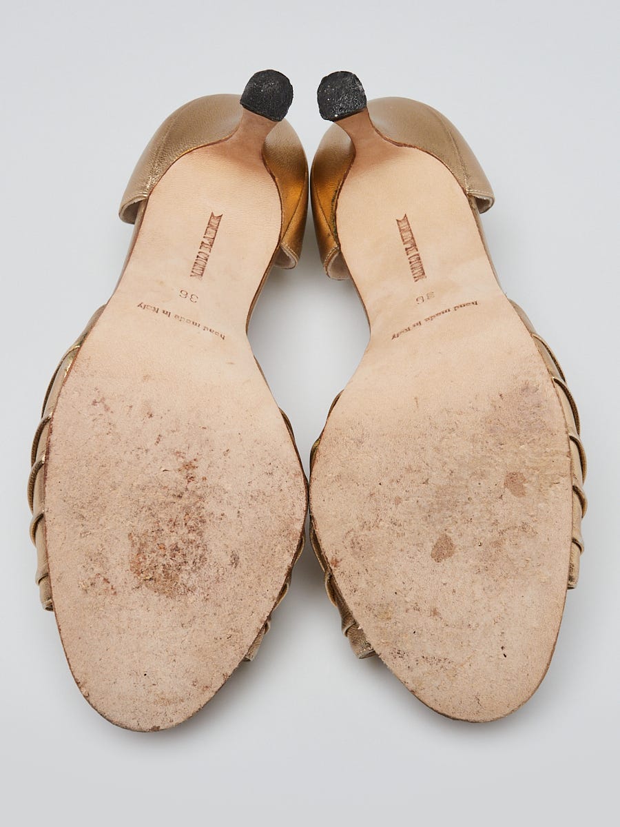 テ*ー様 Manolo Blahnik ベージュハイヒール 37.5 24cm Manolo Blahnik Floral Embroidered Mule Heels (US 7 / IT 37