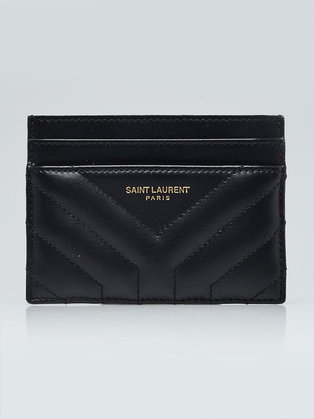 Yves Saint Laurent Black Chevron Quilted Leather Card Holder