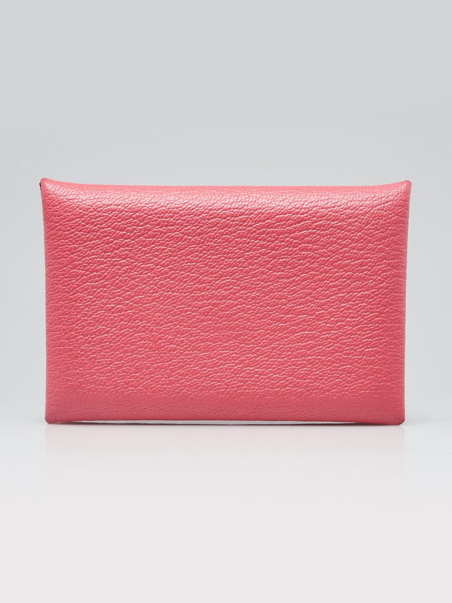 Hermes Rose Jaipur Chevre Mysore Leather Calvi Card Case