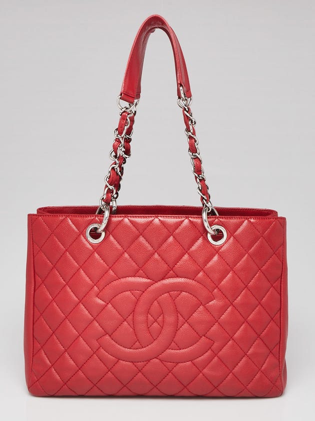 Chanel Red Caviar Quilted Leather Grand Shopping Tote Bag
