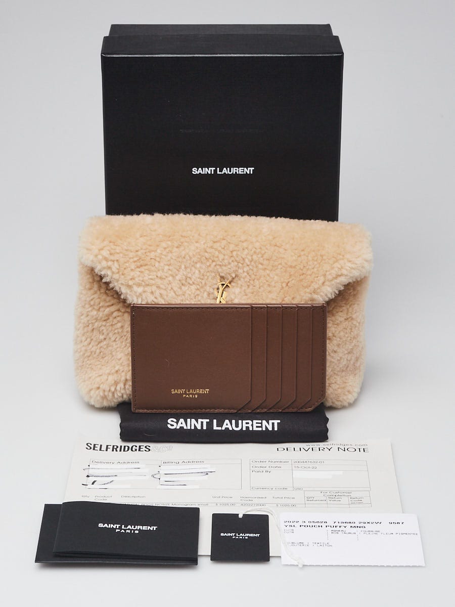 Saint Laurent Puffer Small Ysl Shearling Pouch Clutch Bag Natural Beige