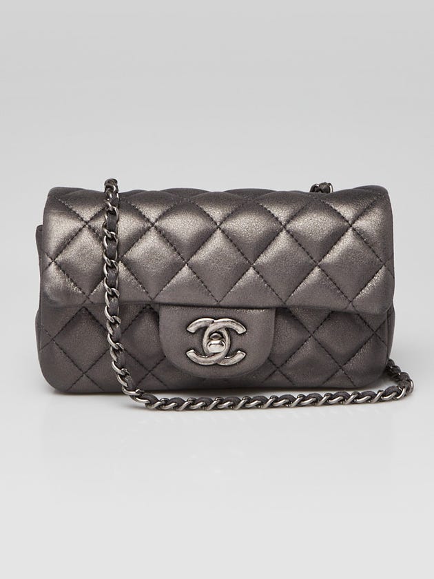 Chanel Dark Silver Quilted Iridescent Lambskin Leather Extra Mini Flap Bag
