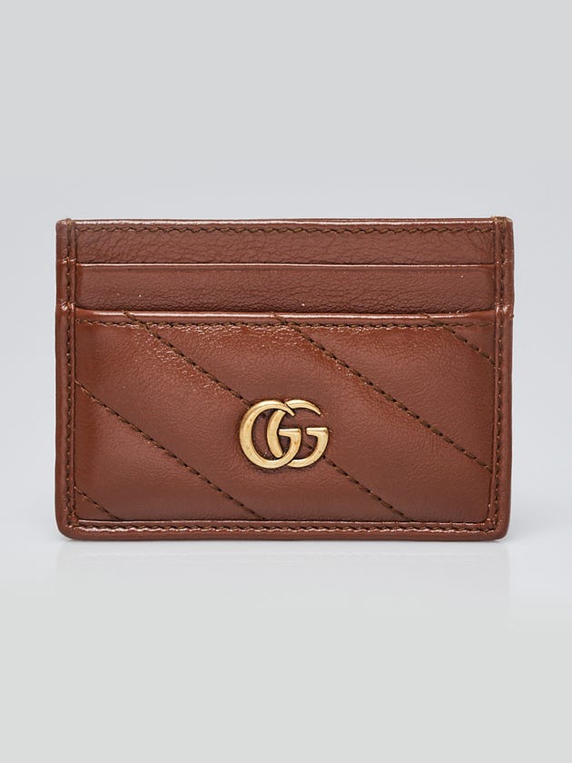 Gucci Brown Quilted Leather GG Marmont Card Case
