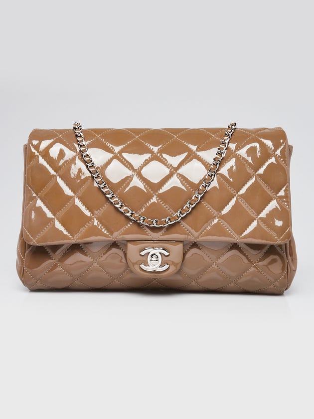Chanel Grey Quilted Patent Leather Chain Clutch Bag