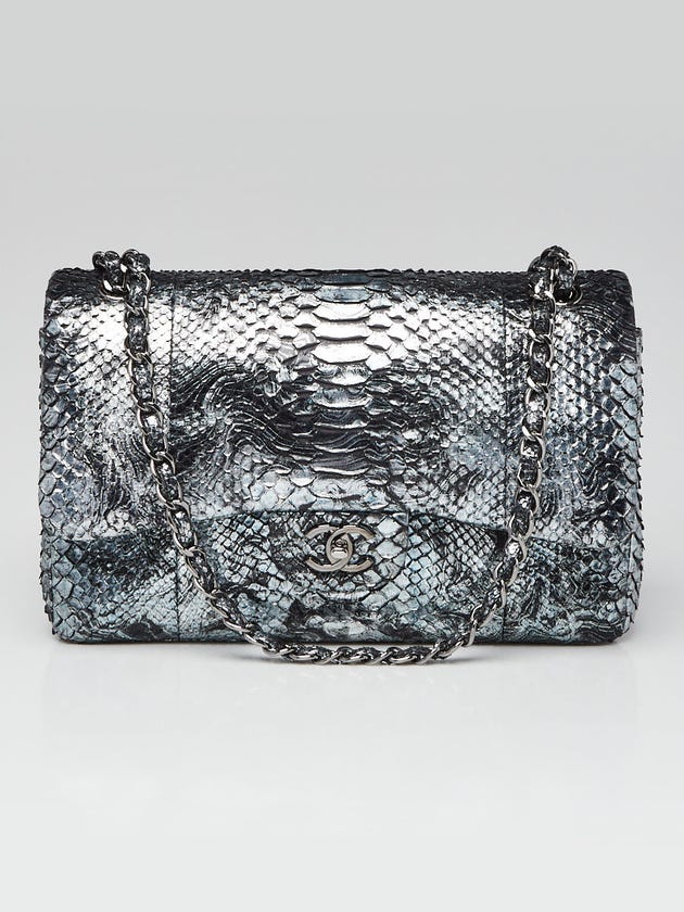 Chanel Metallic Silver Python Classic Jumbo Double Flap Bag | Yoogi's ...