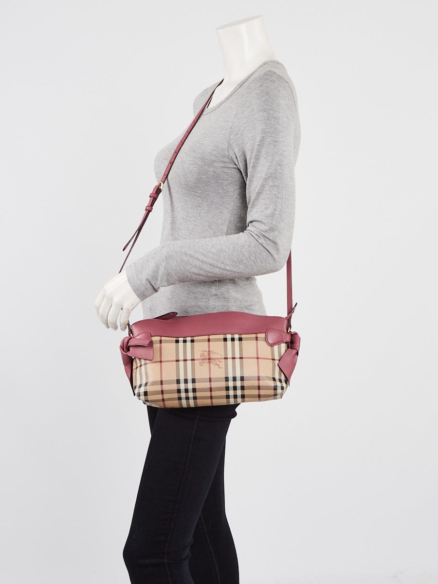 Burberry Haymarket Check Coated Canvas Pink Leather Bow Tie