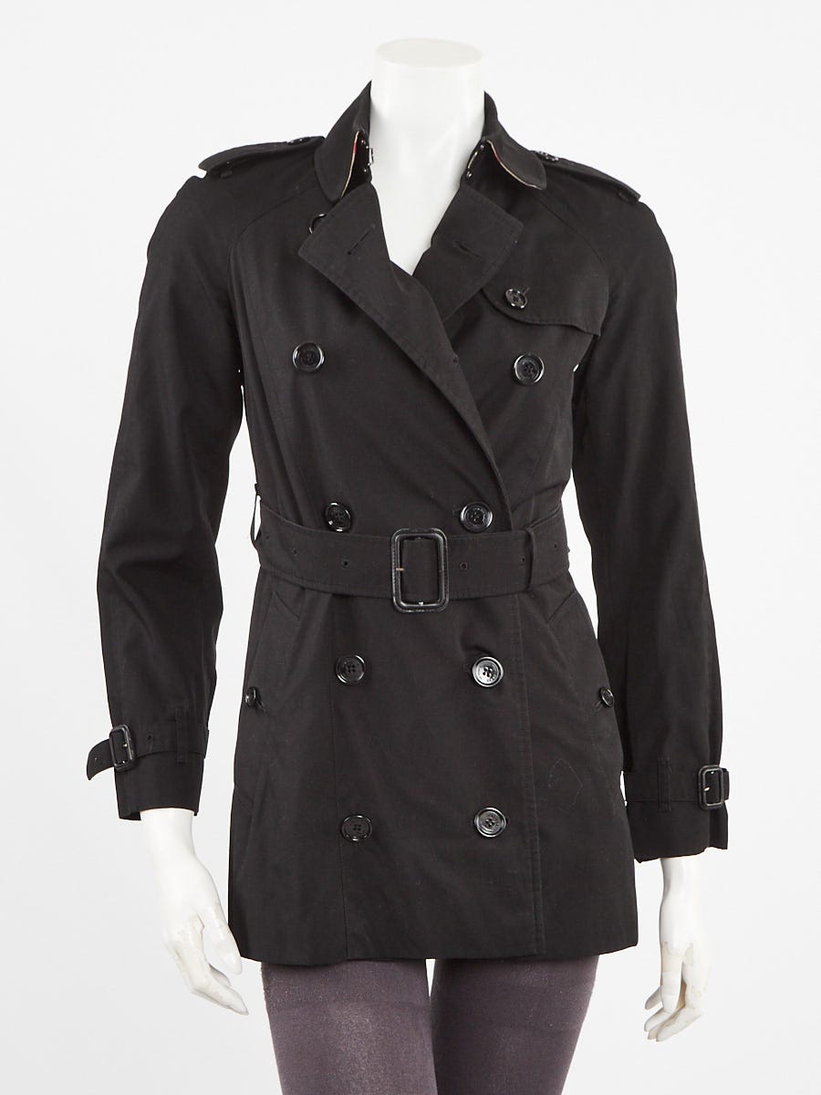 Chanel Black Cotton Mid-Length Trench Coat Jacket Size 0 - Yoogi's