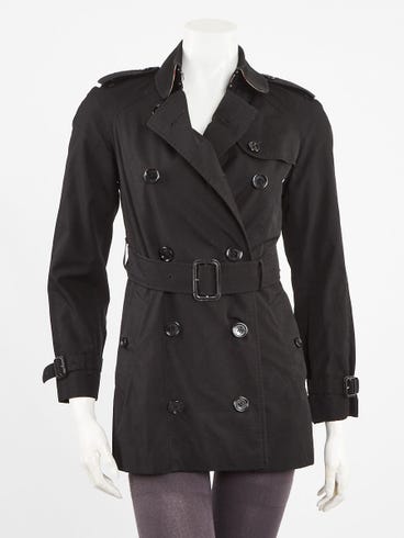 Chanel Black Cotton Mid-Length Trench Coat Jacket Size 0