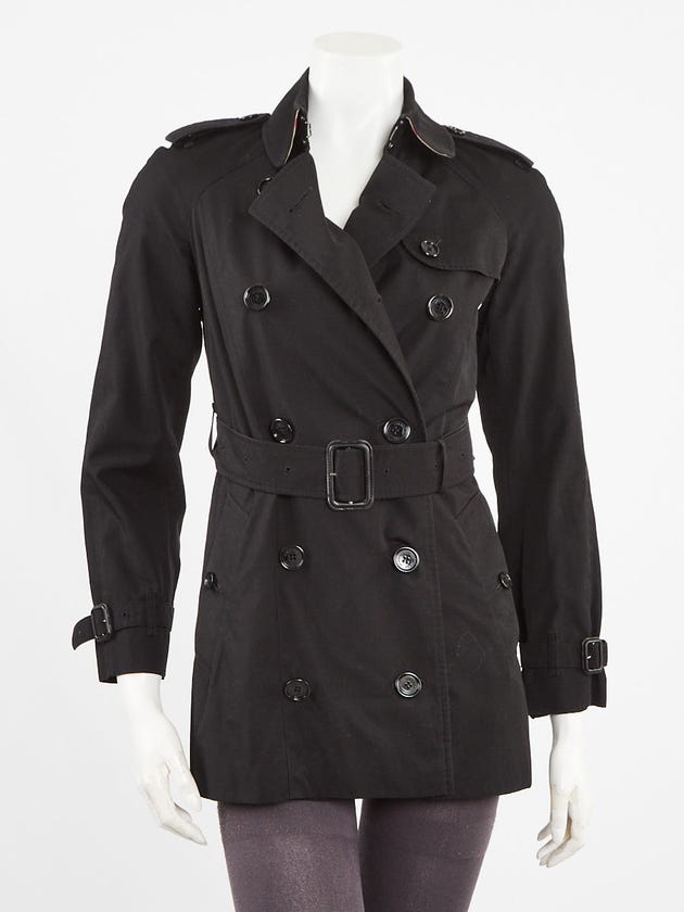 Chanel Black Cotton Mid-Length Trench Coat Jacket Size 0