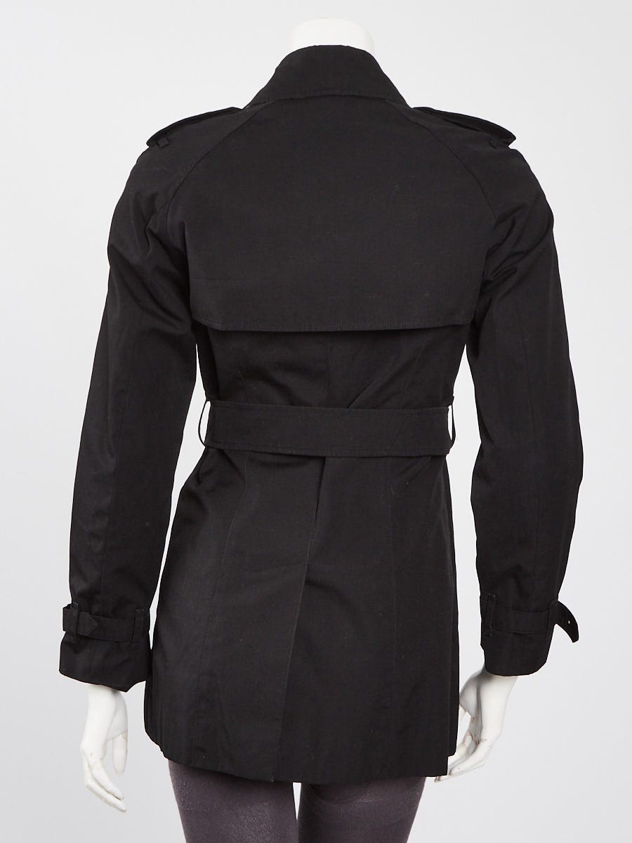 Chanel Black Cotton Mid-Length Trench Coat Jacket Size 0