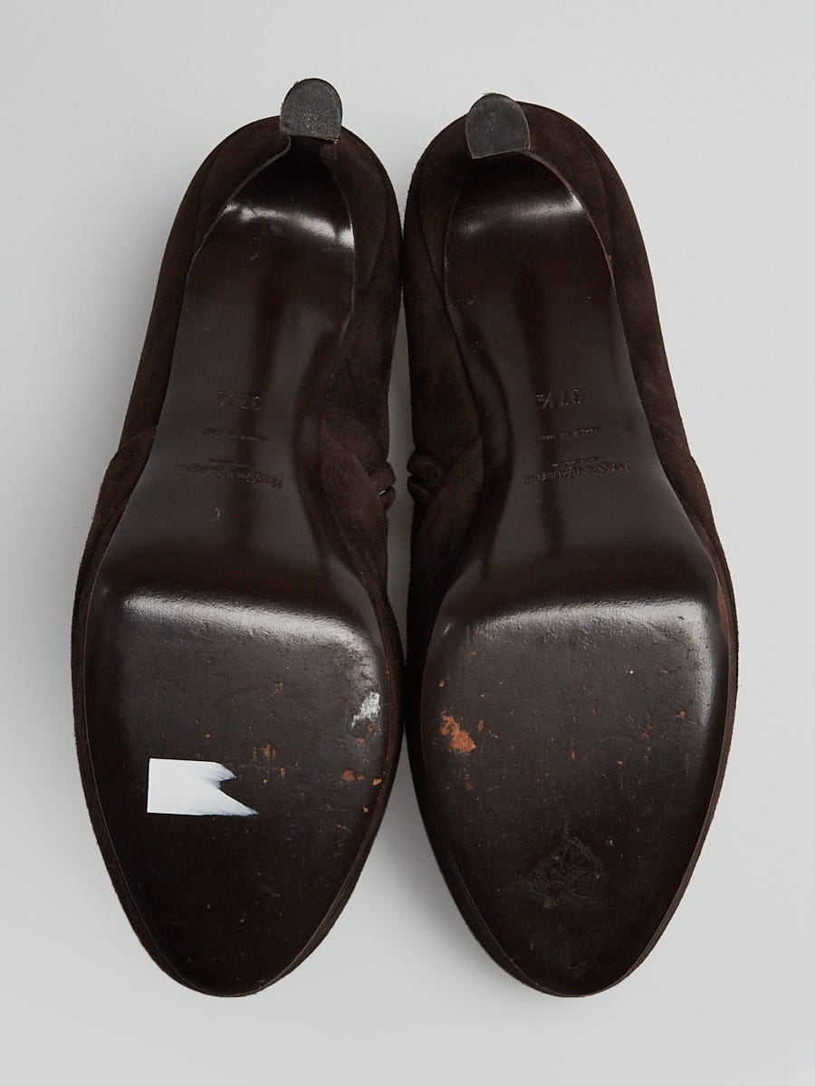 Yves Saint Laurent Brown Suede Platform Ankle Booties Size 7/37.5