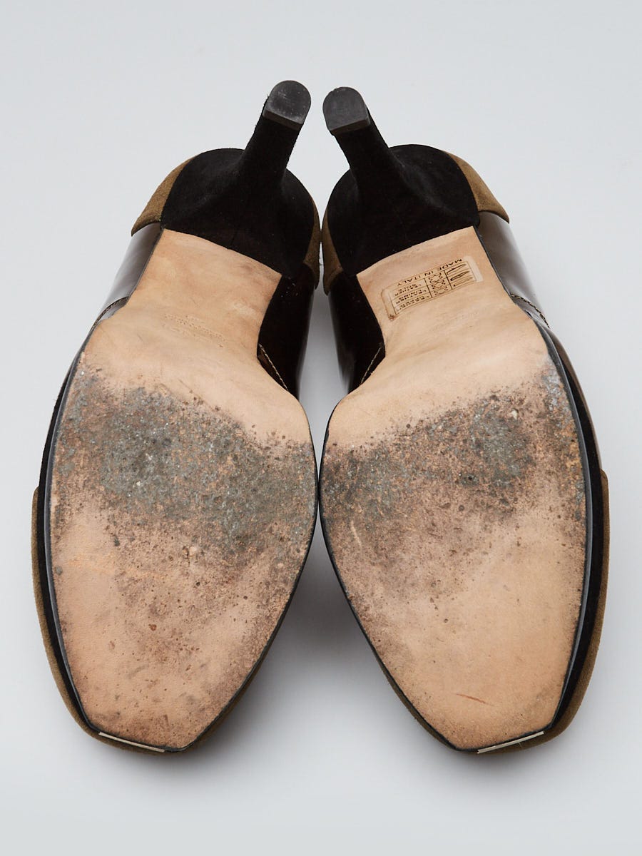 Fendi Taupe/Black Suede/Leather Fendista Platform Pumps Size 7.5/38