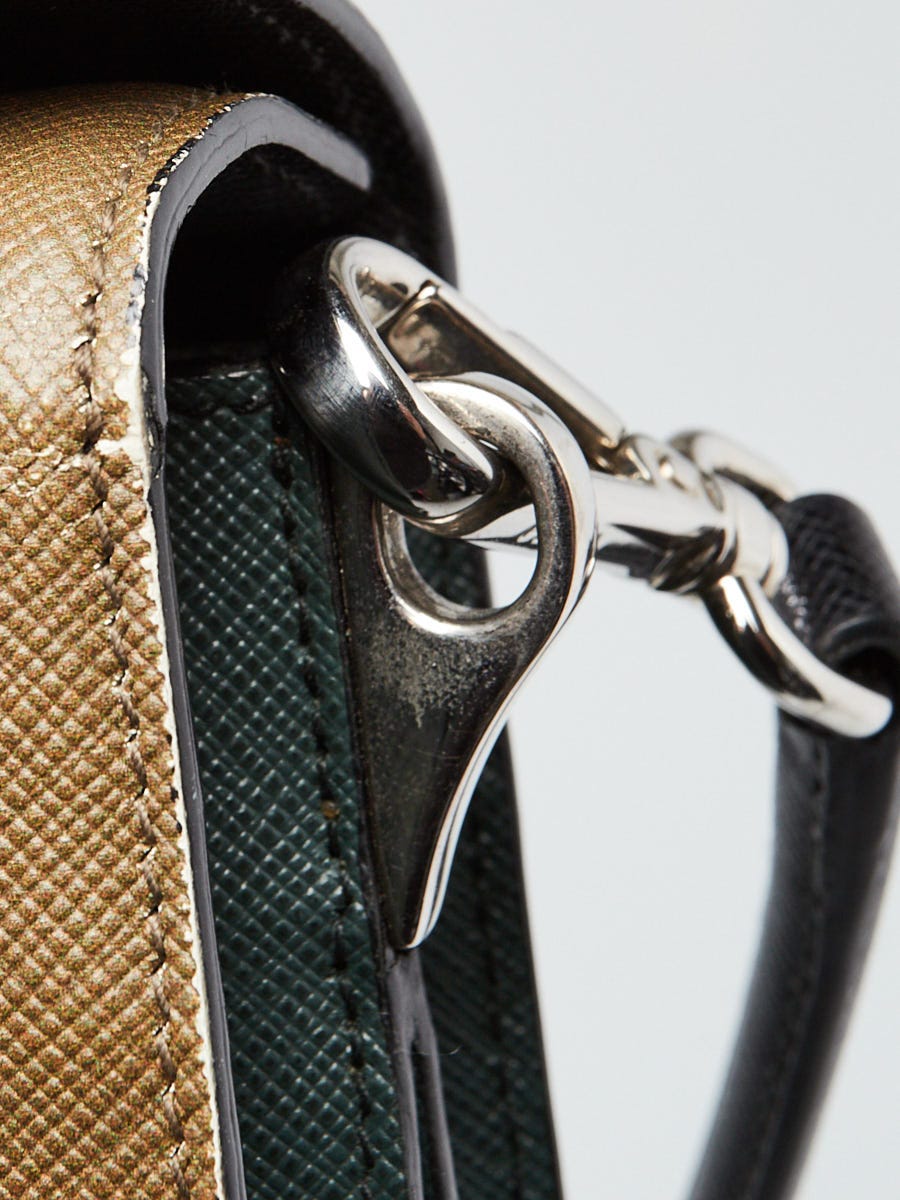 Prada Militare and Smeraldo Saffiano Leather Girl-print Shoulder Bag B5043F