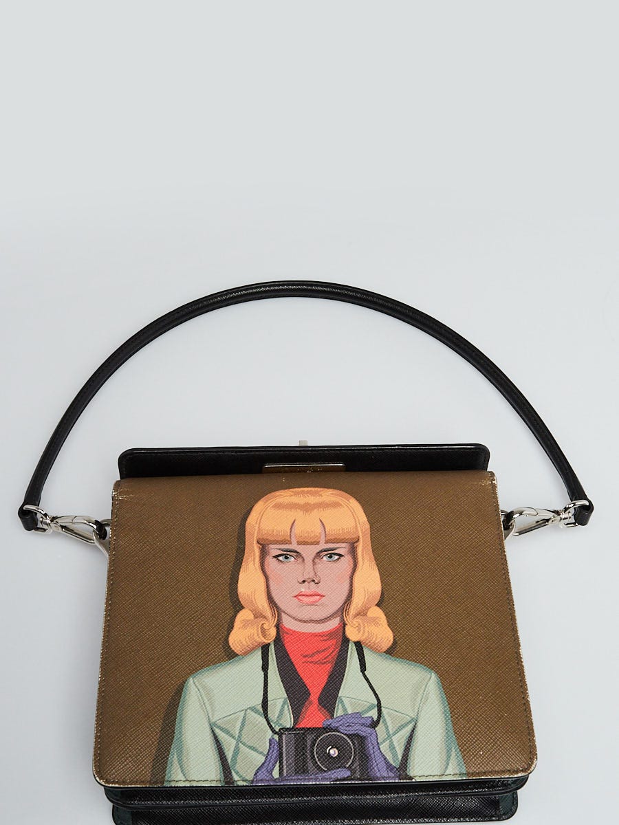 Prada - Saffiano Tartan Print Chain Flap Bag Militare