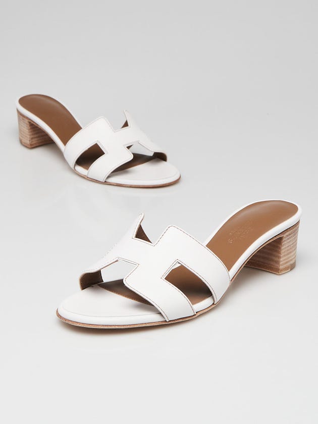 Hermes White Calfskin Leather Oasis Sandals Size 4/34.5