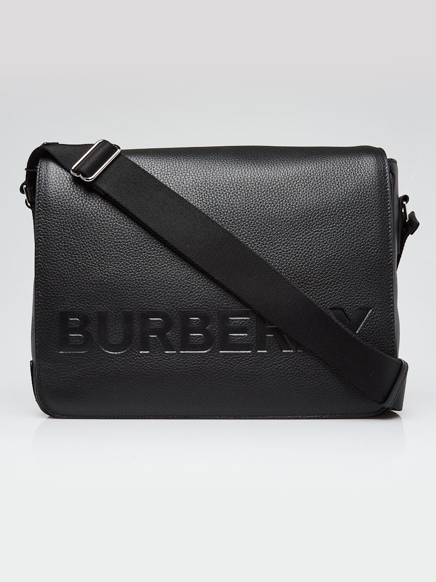 Burberry Black Embossed Leather Bruno Messenger Bag - Yoogi's Closet