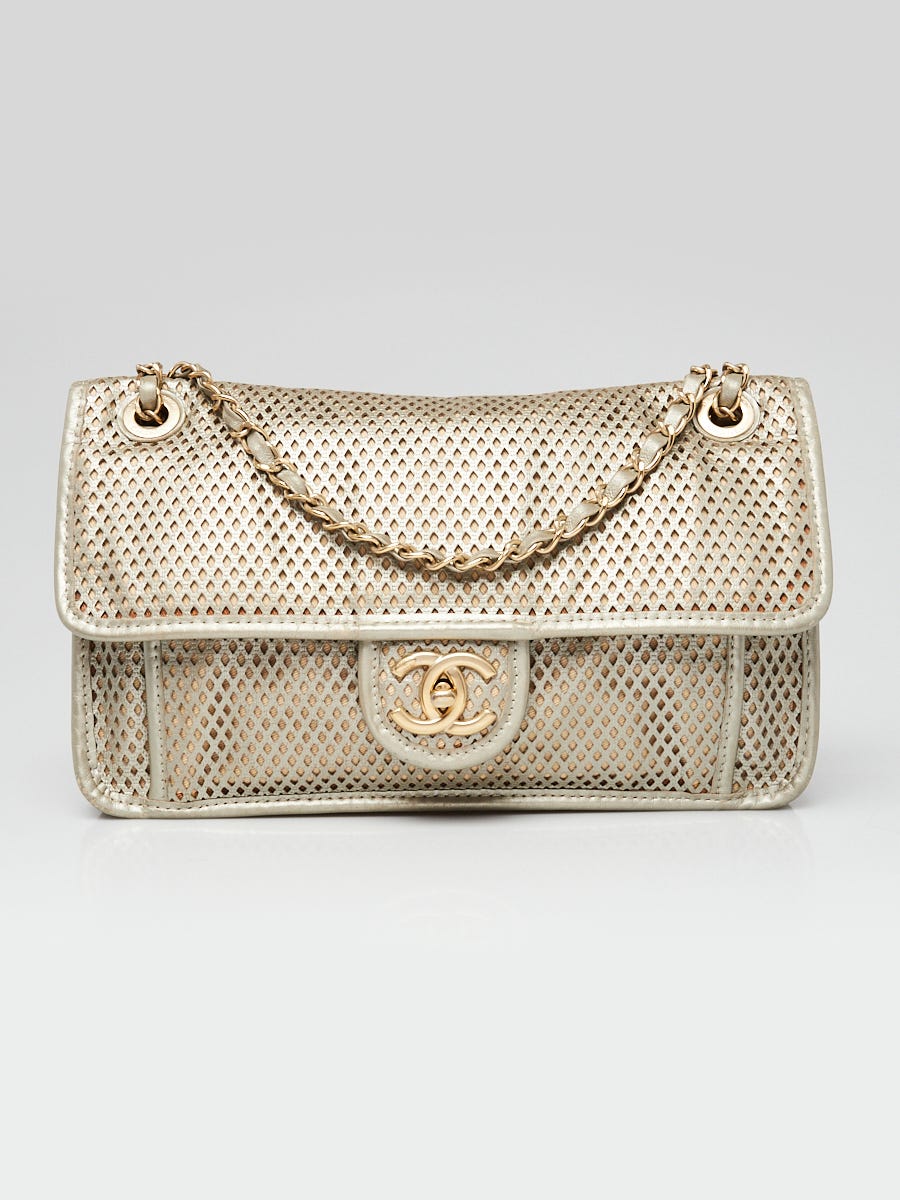 Chanel Gold Perforated Leather Up In The Air Flap Bag - Yoogi's Closet