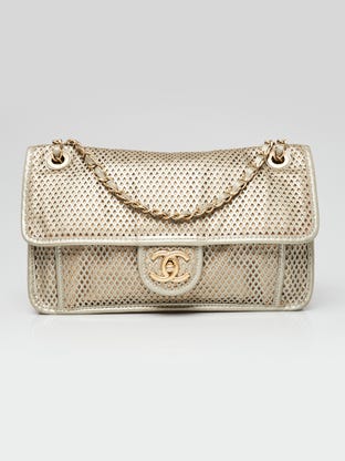 Gold Perforated Leather Up In The Air Flap Bag