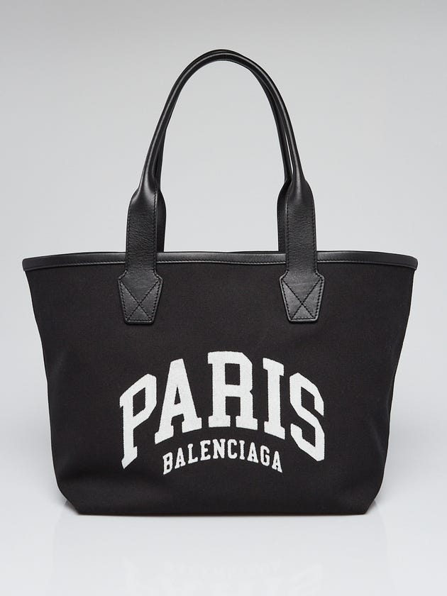 Balenciaga Black Canvas Cities Paris Jumbo Small Tote Bag