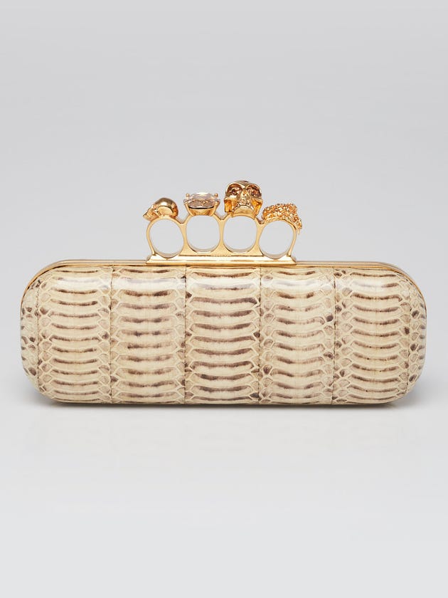Alexander McQueen Beige Python Embossed Leather Knuckle Box Clutch Bag